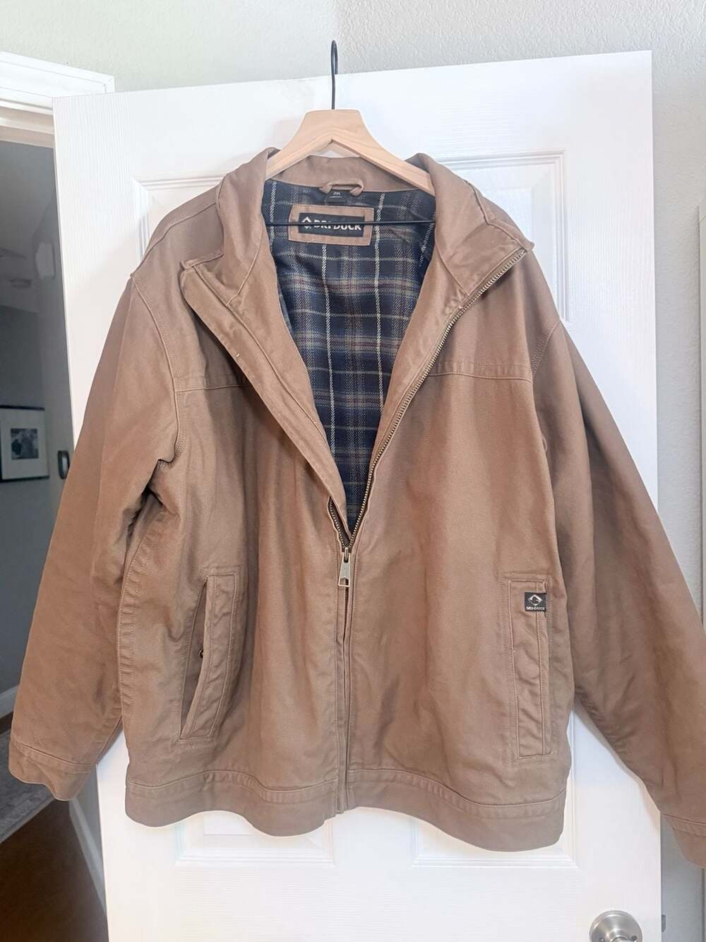 Dri Duck Canvas Jacket Size 2XL Brown Plaid Lined Full Zip